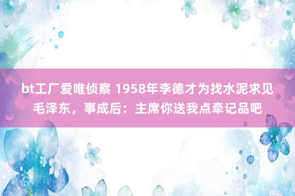 bt工厂爱唯侦察 1958年李德才为找水泥求见毛泽东，事成后：主席你送我点牵记品吧